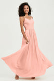 Spaghetti Straps Chiffon Bridesmaid Dresses Ruched Pleated Formal Evening Dress Gowns
