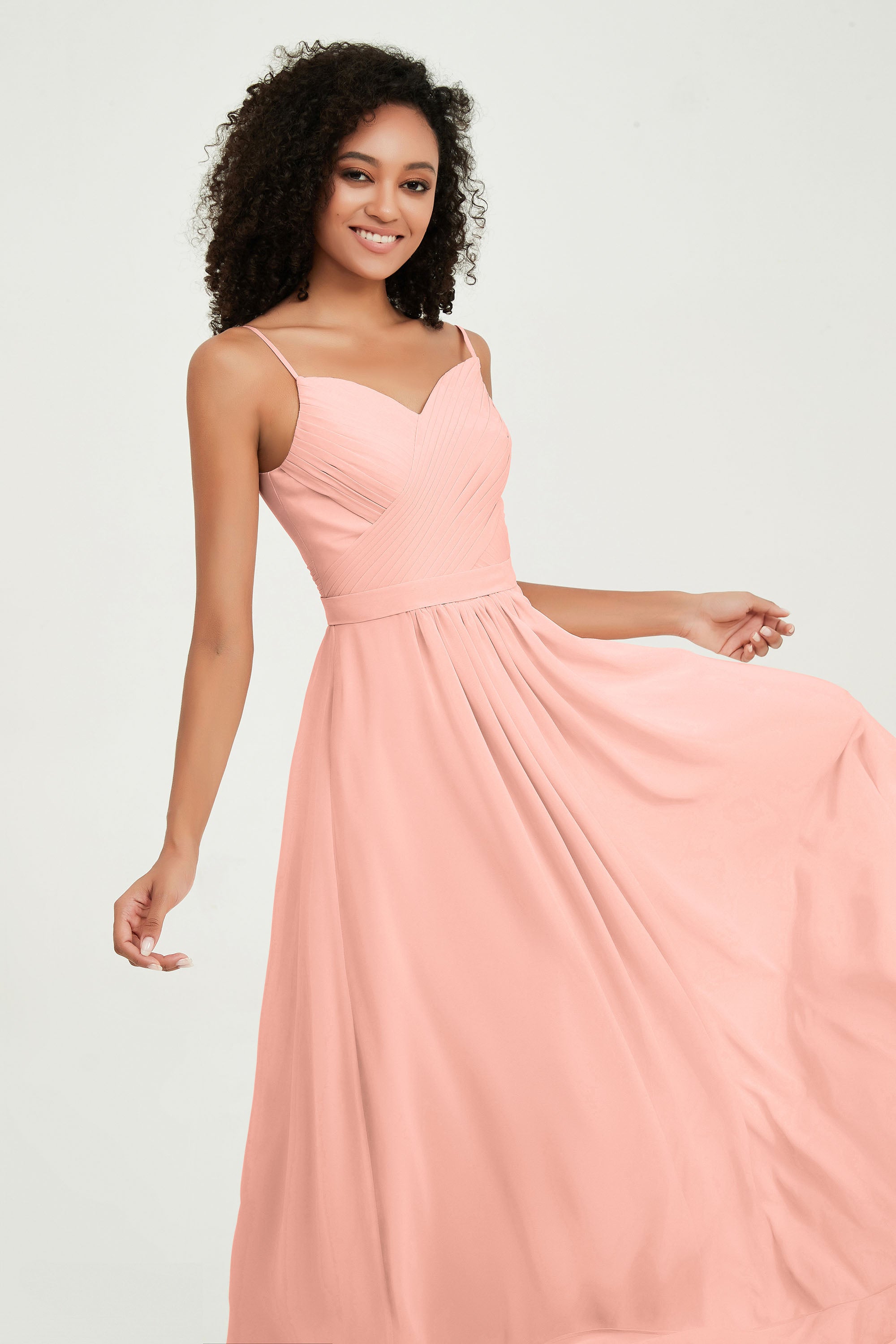 Spaghetti Straps Chiffon Bridesmaid Dresses Ruched Pleated Formal Evening Dress Gowns