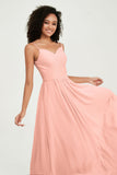 Spaghetti Straps Chiffon Bridesmaid Dresses Ruched Pleated Formal Evening Dress Gowns