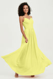 Spaghetti Straps Chiffon Bridesmaid Dresses Ruched Pleated Formal Evening Dress Gowns