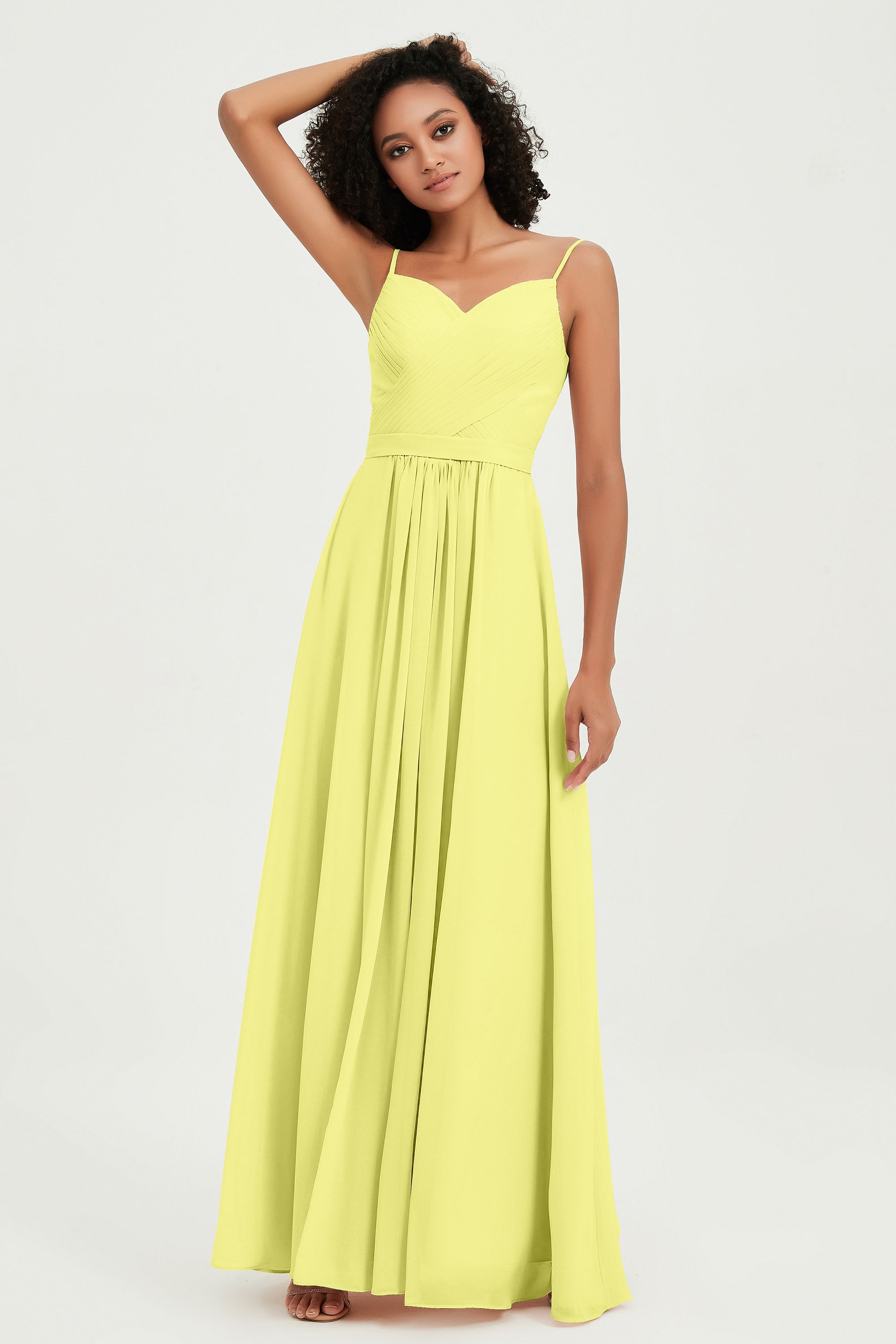 Spaghetti Straps Chiffon Bridesmaid Dresses Ruched Pleated Formal Evening Dress Gowns