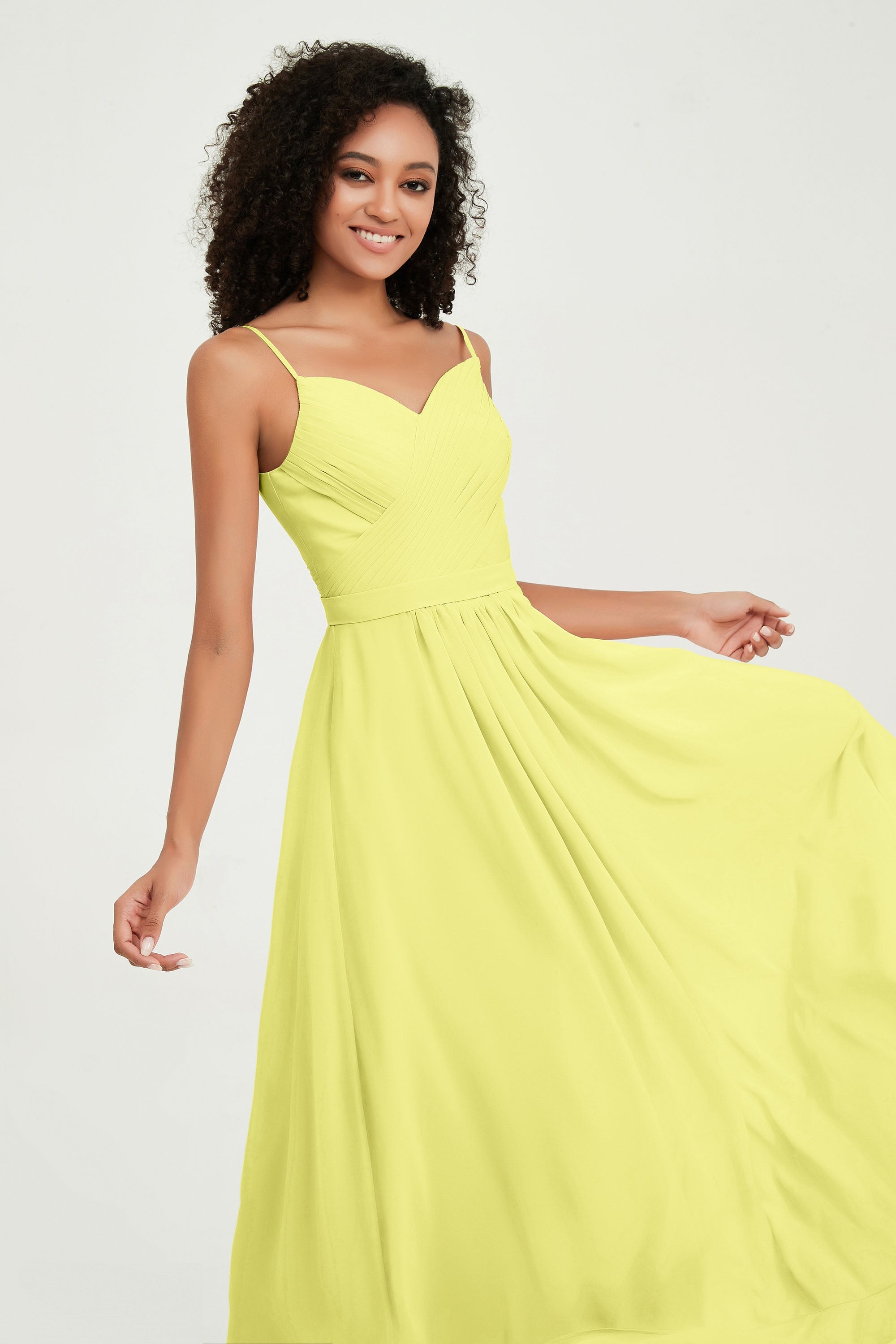 Spaghetti Straps Chiffon Bridesmaid Dresses Ruched Pleated Formal Evening Dress Gowns