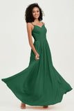 Spaghetti Straps Chiffon Bridesmaid Dresses Ruched Pleated Formal Evening Dress Gowns