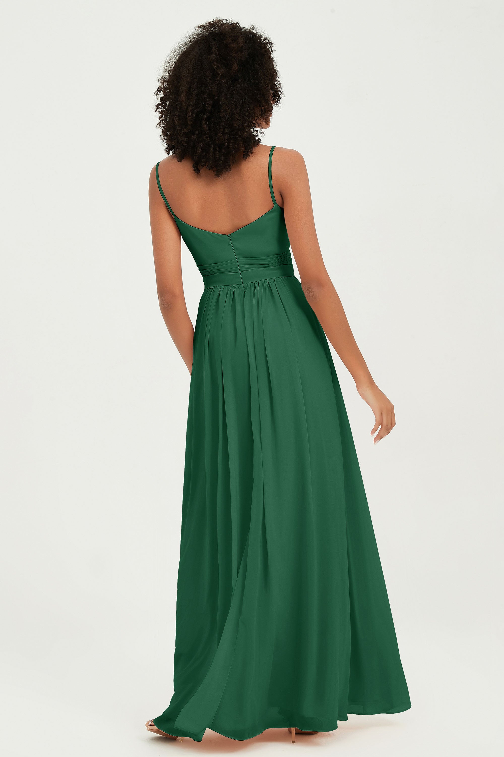 Spaghetti Straps Chiffon Bridesmaid Dresses Ruched Pleated Formal Evening Dress Gowns