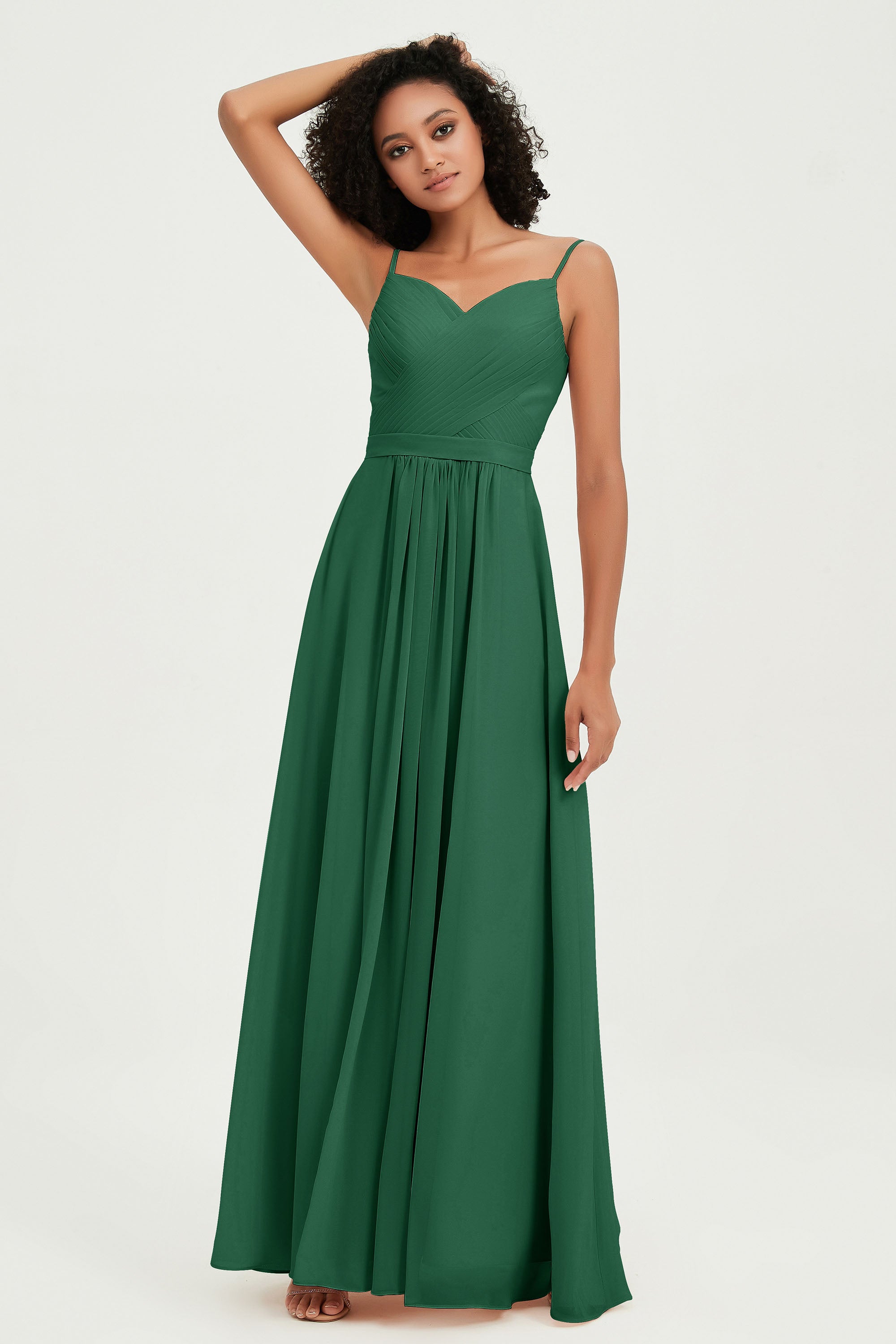 Spaghetti Straps Chiffon Bridesmaid Dresses Ruched Pleated Formal Evening Dress Gowns