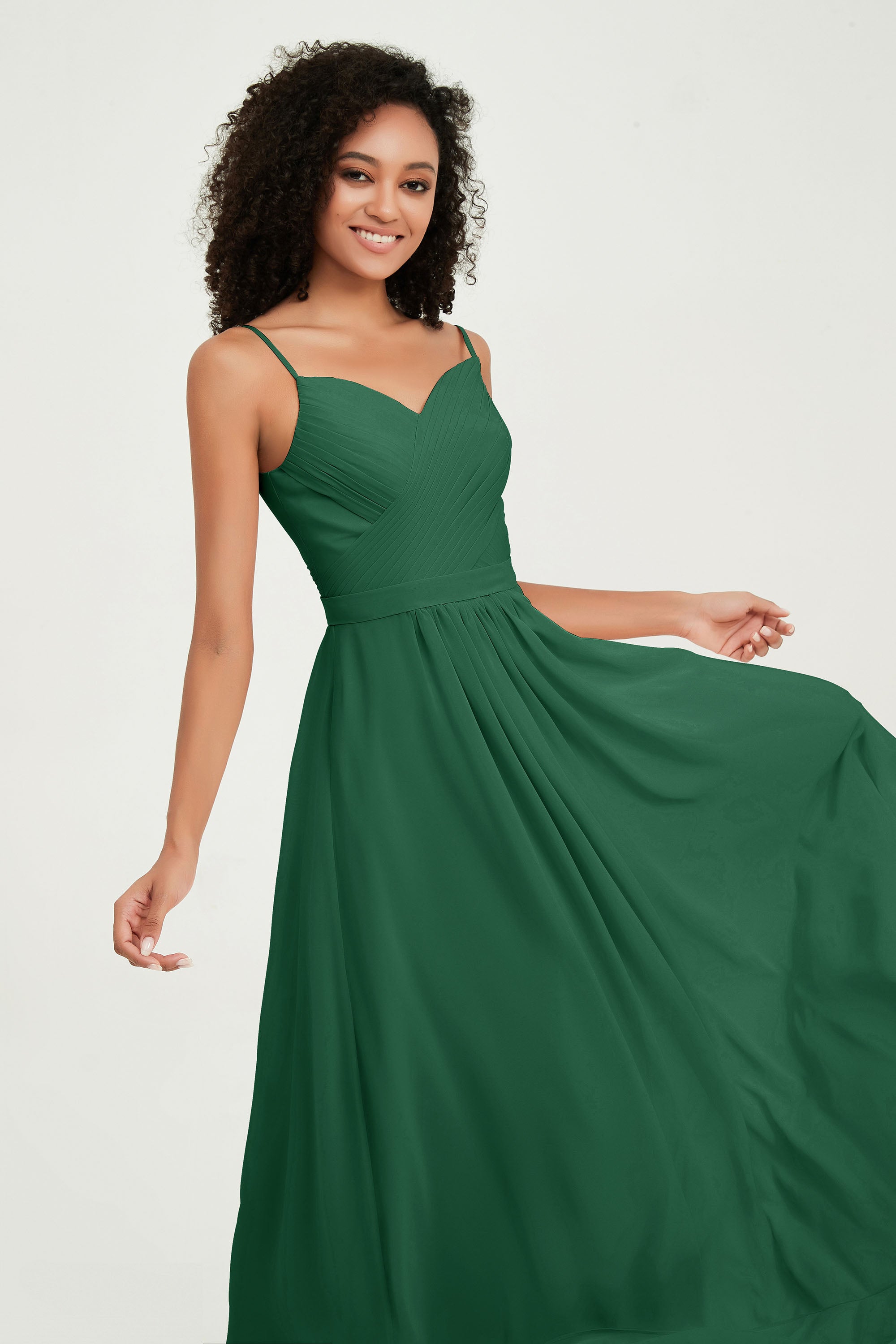 Spaghetti Straps Chiffon Bridesmaid Dresses Ruched Pleated Formal Evening Dress Gowns