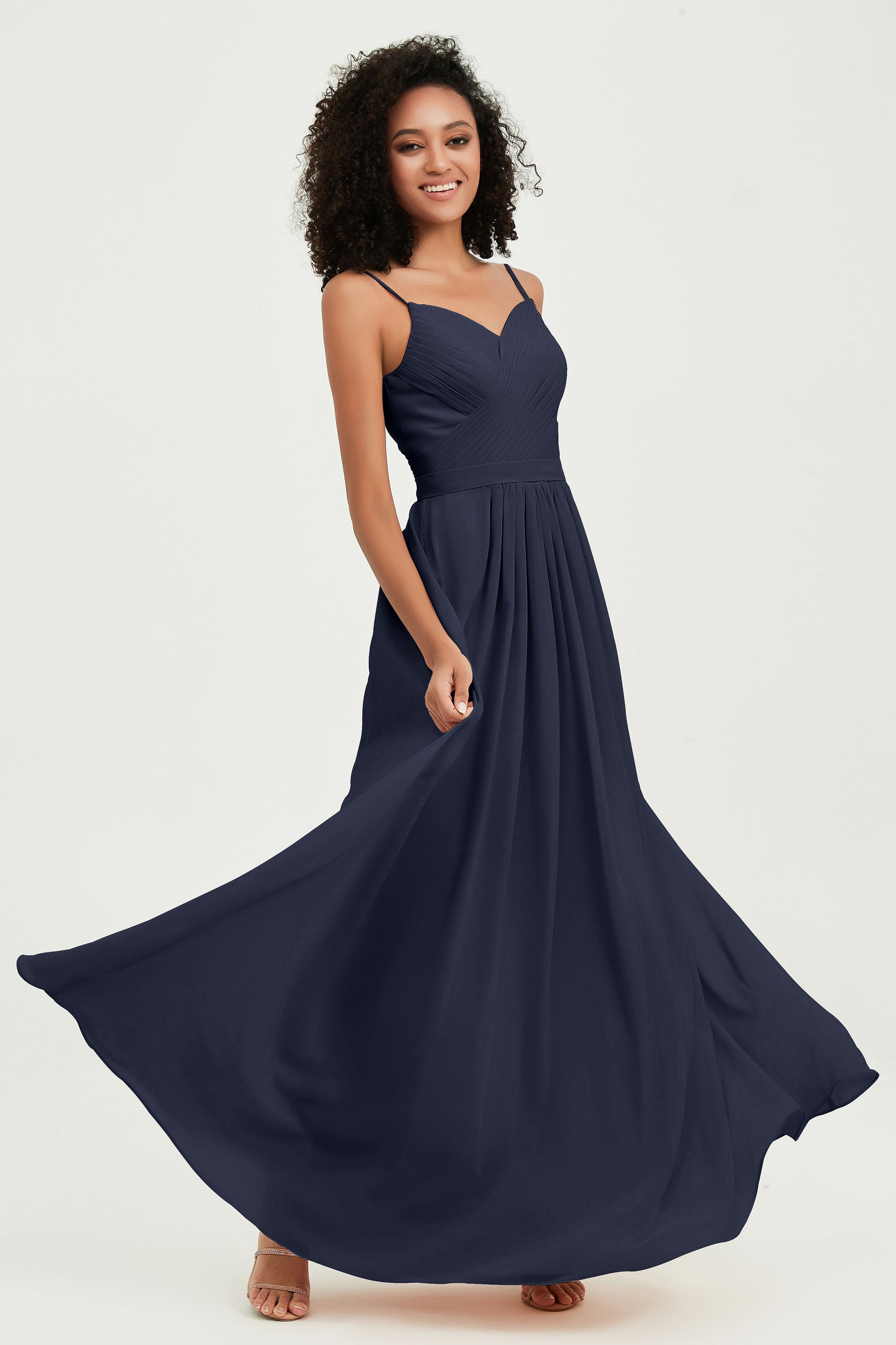 Spaghetti Straps Chiffon Bridesmaid Dresses Ruched Pleated Formal Evening Dress Gowns