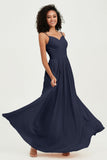 Spaghetti Straps Chiffon Bridesmaid Dresses Ruched Pleated Formal Evening Dress Gowns