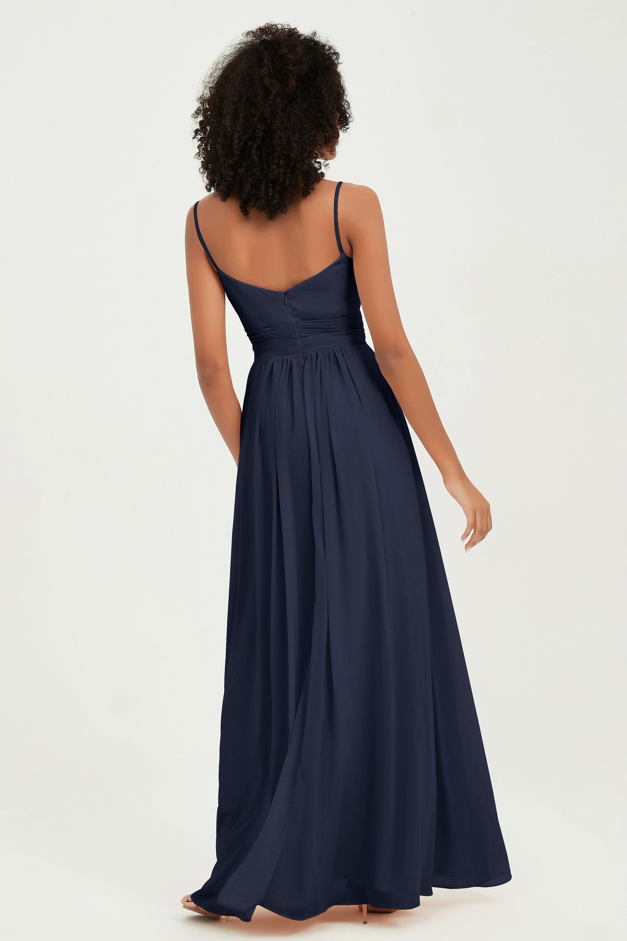 Spaghetti Straps Chiffon Bridesmaid Dresses Ruched Pleated Formal Evening Dress Gowns