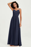 Spaghetti Straps Chiffon Bridesmaid Dresses Ruched Pleated Formal Evening Dress Gowns
