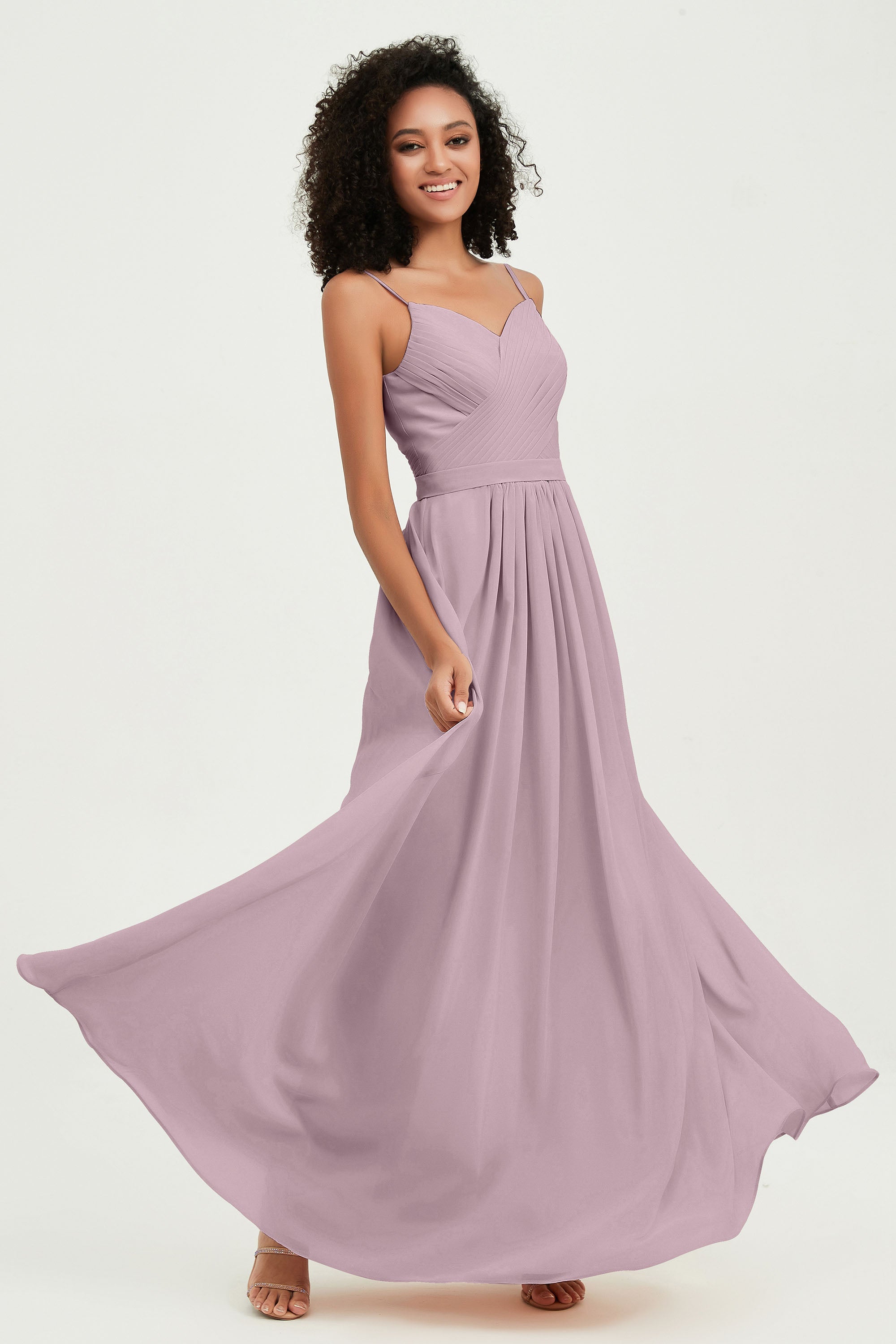 Spaghetti Straps Chiffon Bridesmaid Dresses Ruched Pleated Formal Evening Dress Gowns