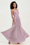 Spaghetti Straps Chiffon Bridesmaid Dresses Ruched Pleated Formal Evening Dress Gowns