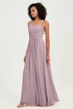 Spaghetti Straps Chiffon Bridesmaid Dresses Ruched Pleated Formal Evening Dress Gowns