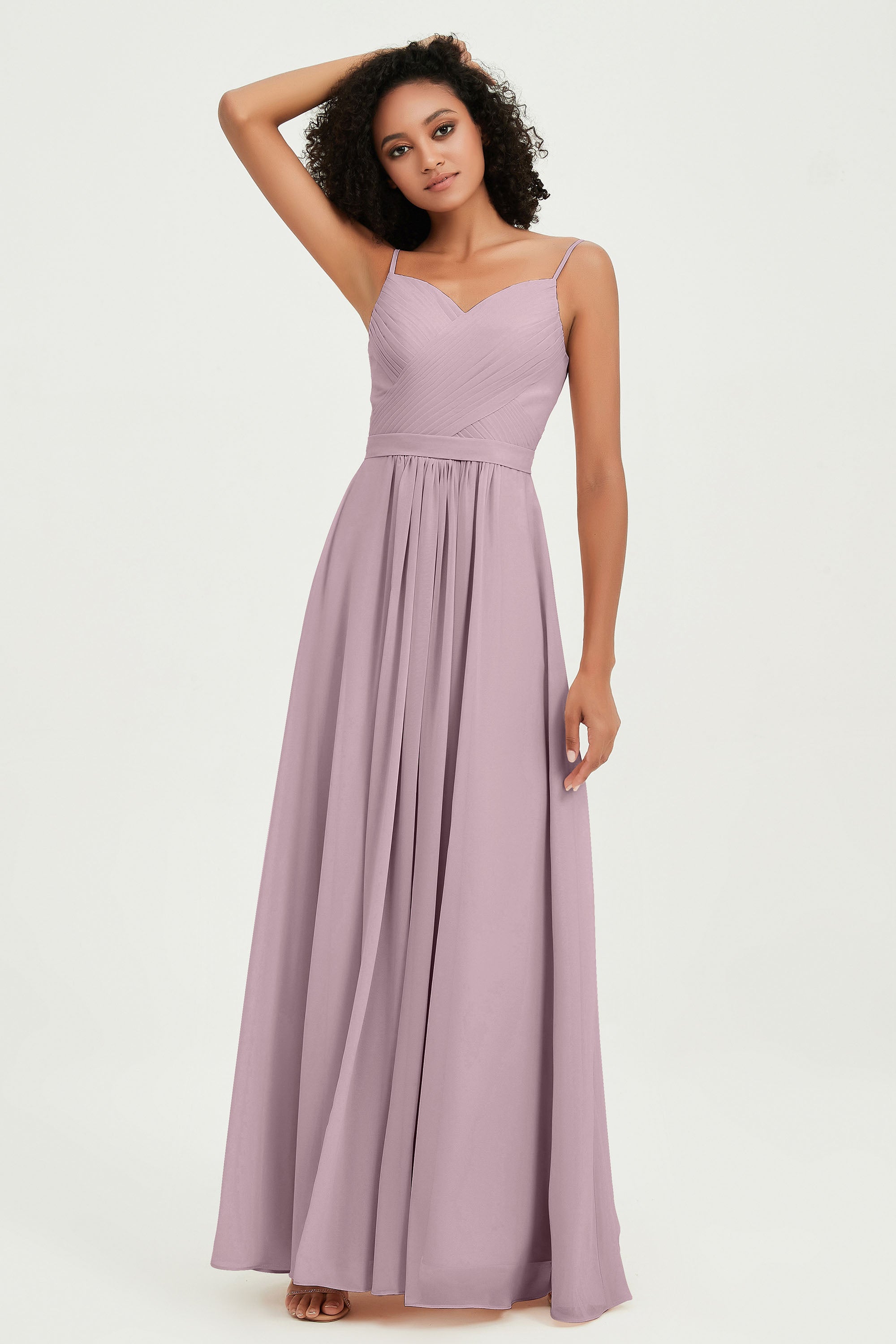 Spaghetti Straps Chiffon Bridesmaid Dresses Ruched Pleated Formal Evening Dress Gowns