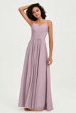 Spaghetti Straps Chiffon Bridesmaid Dresses Ruched Pleated Formal Evening Dress Gowns