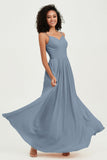 Spaghetti Straps Chiffon Bridesmaid Dresses Ruched Pleated Formal Evening Dress Gowns