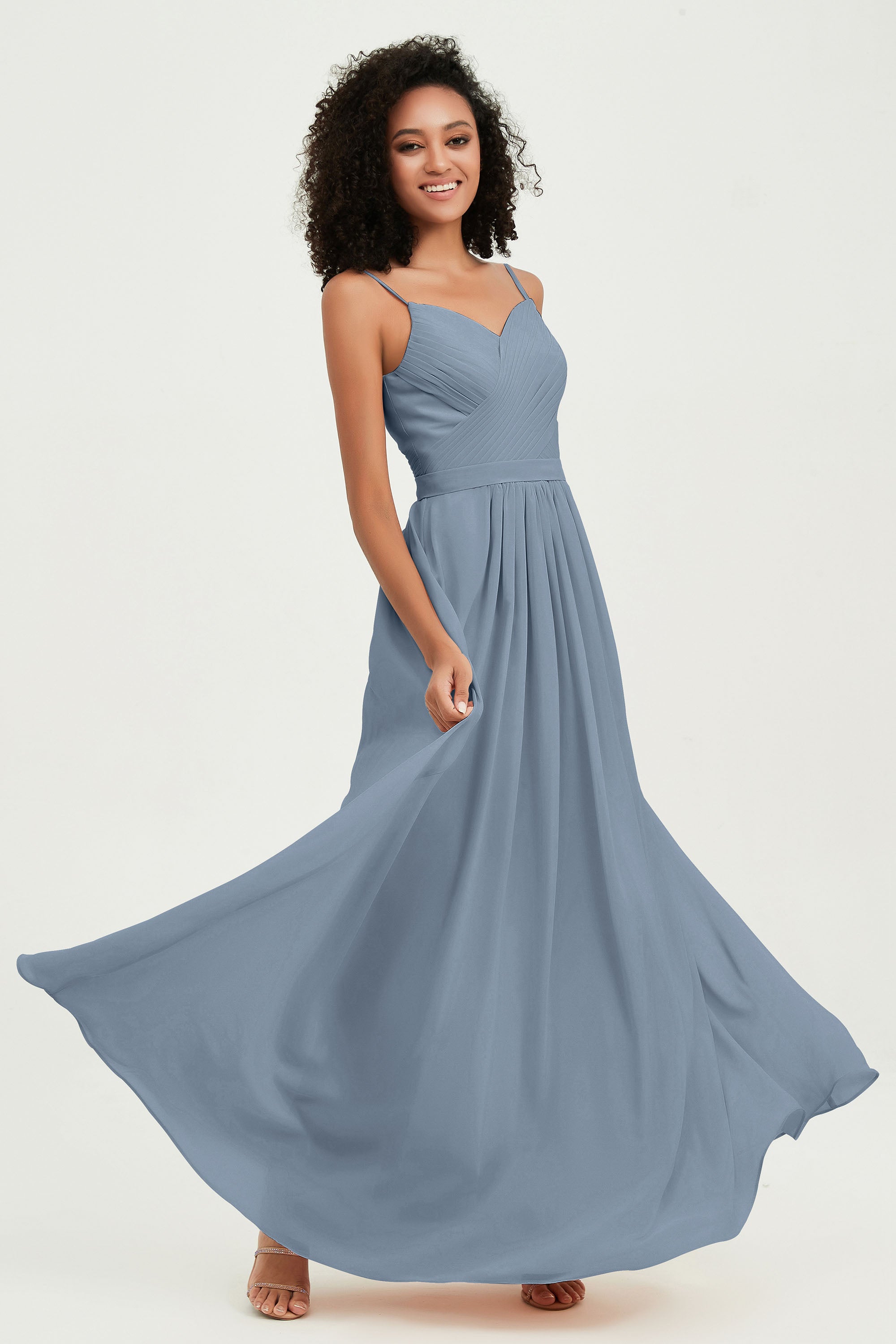 Spaghetti Straps Chiffon Bridesmaid Dresses Ruched Pleated Formal Evening Dress Gowns