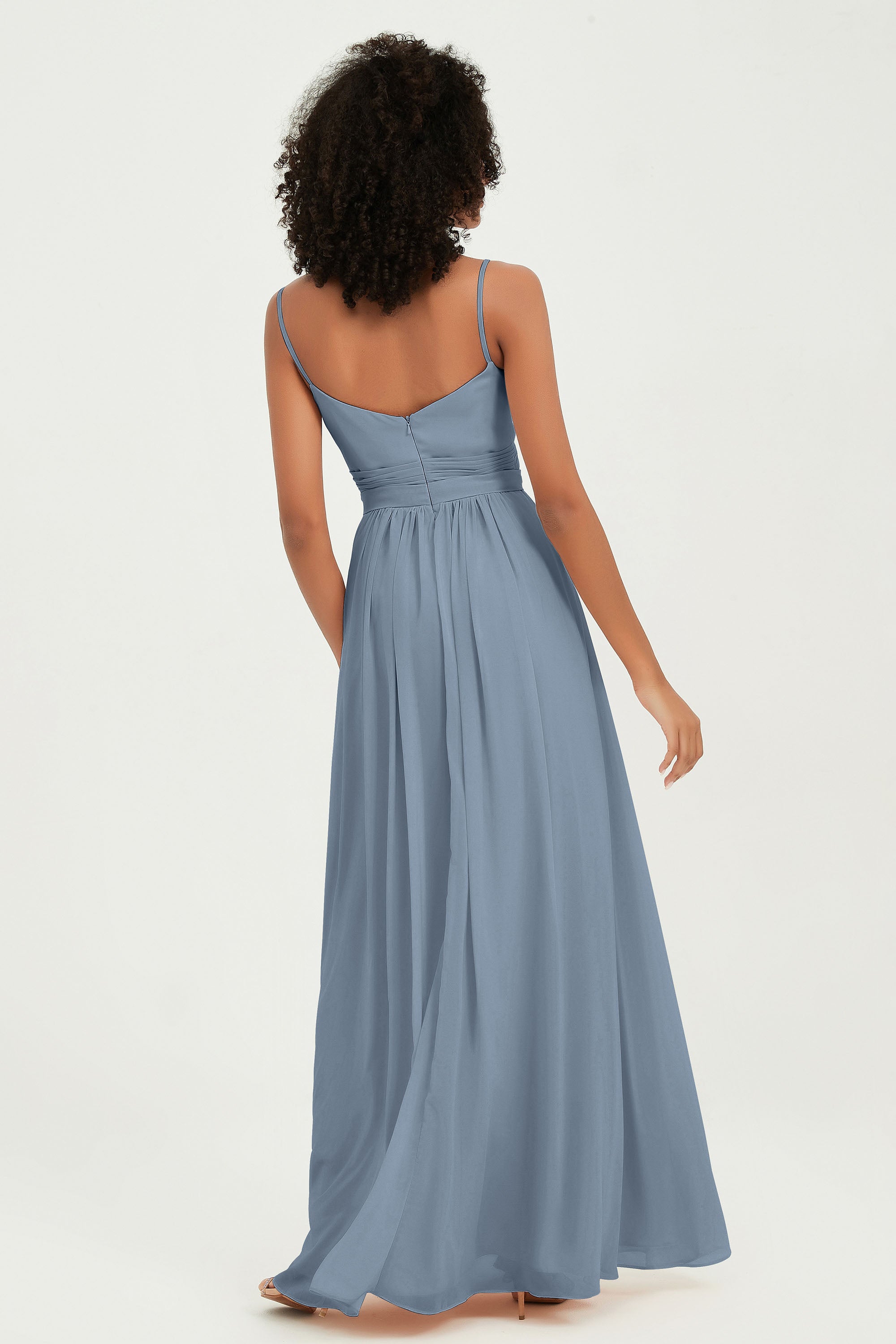 Spaghetti Straps Chiffon Bridesmaid Dresses Ruched Pleated Formal Evening Dress Gowns