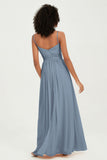 Spaghetti Straps Chiffon Bridesmaid Dresses Ruched Pleated Formal Evening Dress Gowns