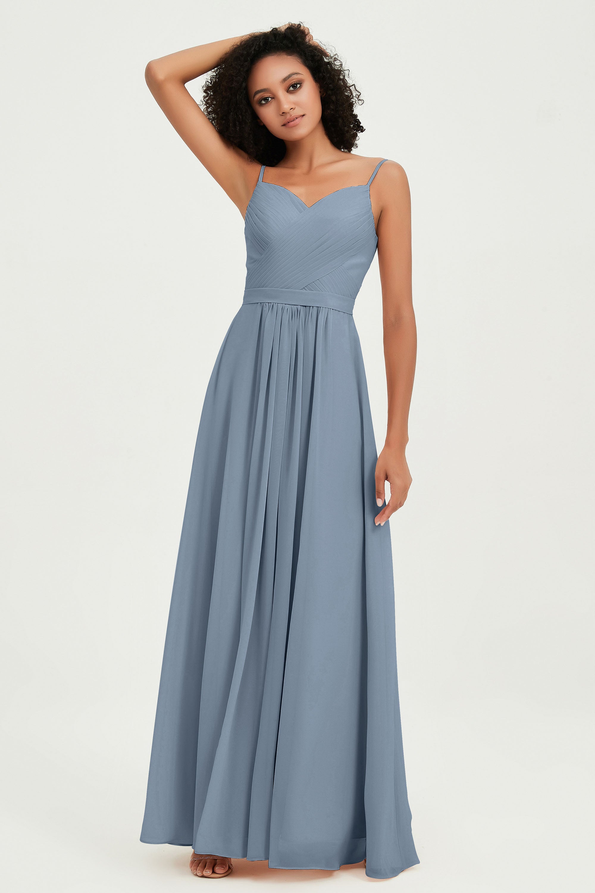 Spaghetti Straps Chiffon Bridesmaid Dresses Ruched Pleated Formal Evening Dress Gowns