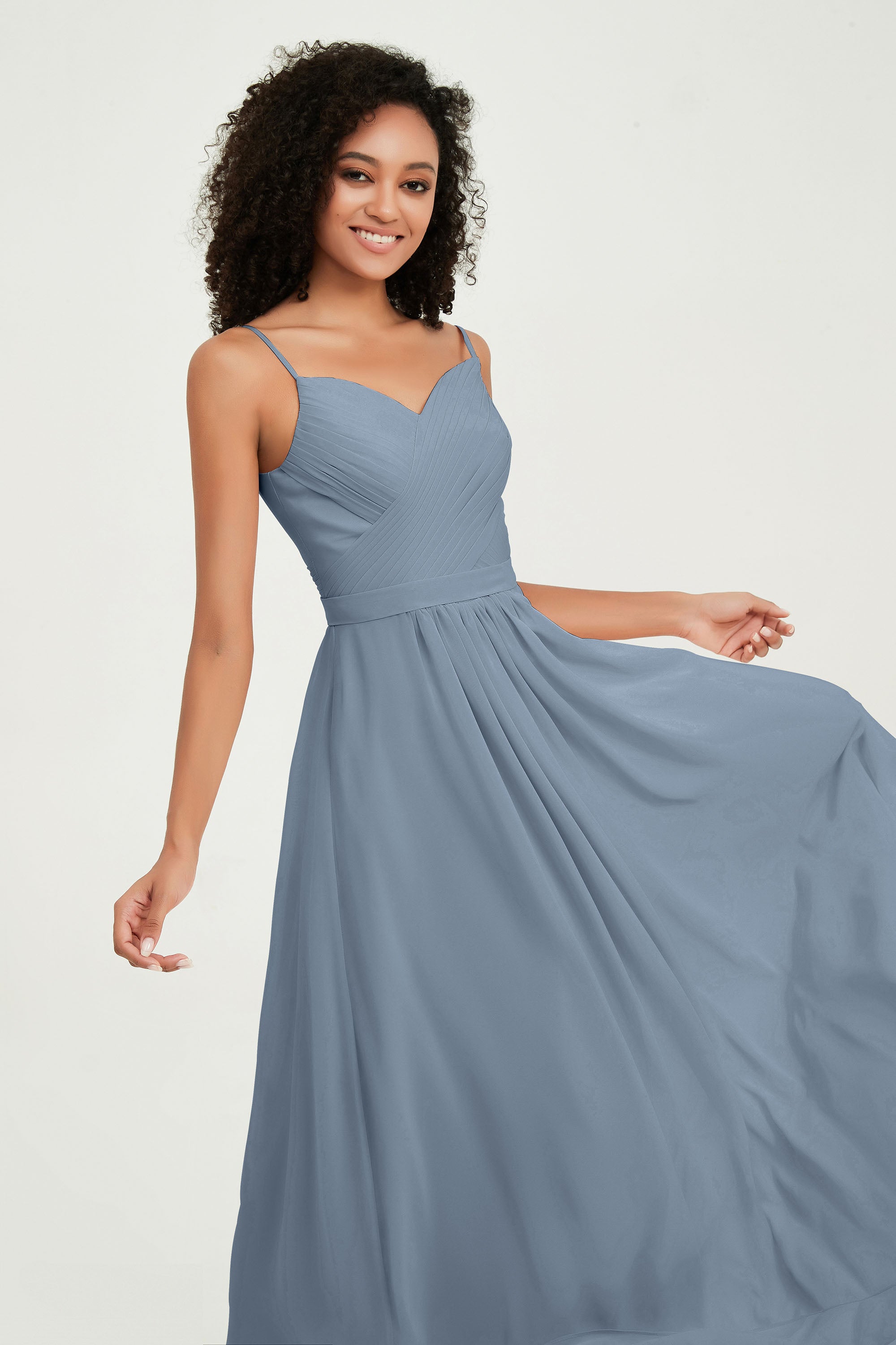 Spaghetti Straps Chiffon Bridesmaid Dresses Ruched Pleated Formal Evening Dress Gowns