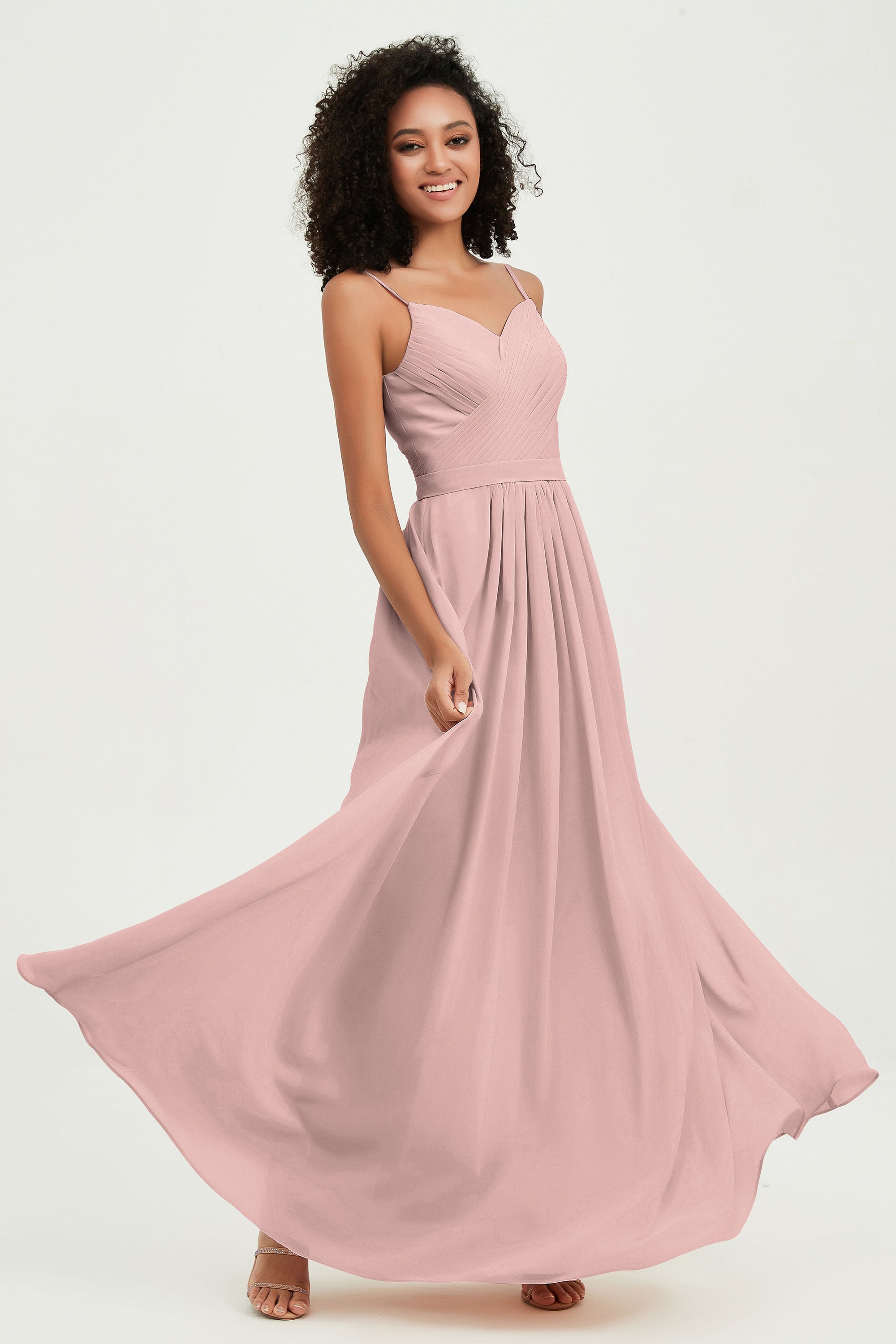 Spaghetti Straps Chiffon Bridesmaid Dresses Ruched Pleated Formal Evening Dress Gowns