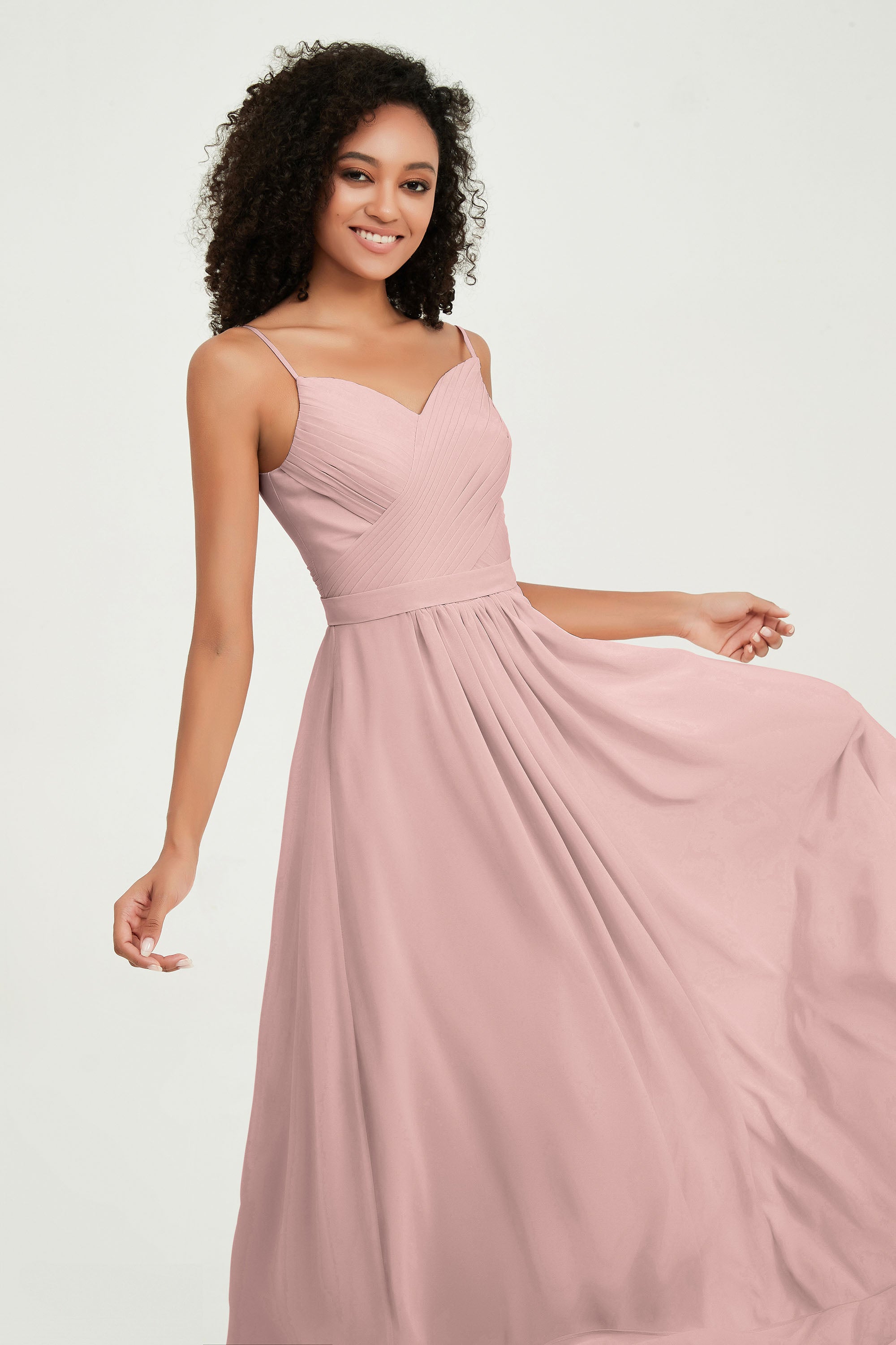 Spaghetti Straps Chiffon Bridesmaid Dresses Ruched Pleated Formal Evening Dress Gowns