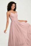 Spaghetti Straps Chiffon Bridesmaid Dresses Ruched Pleated Formal Evening Dress Gowns