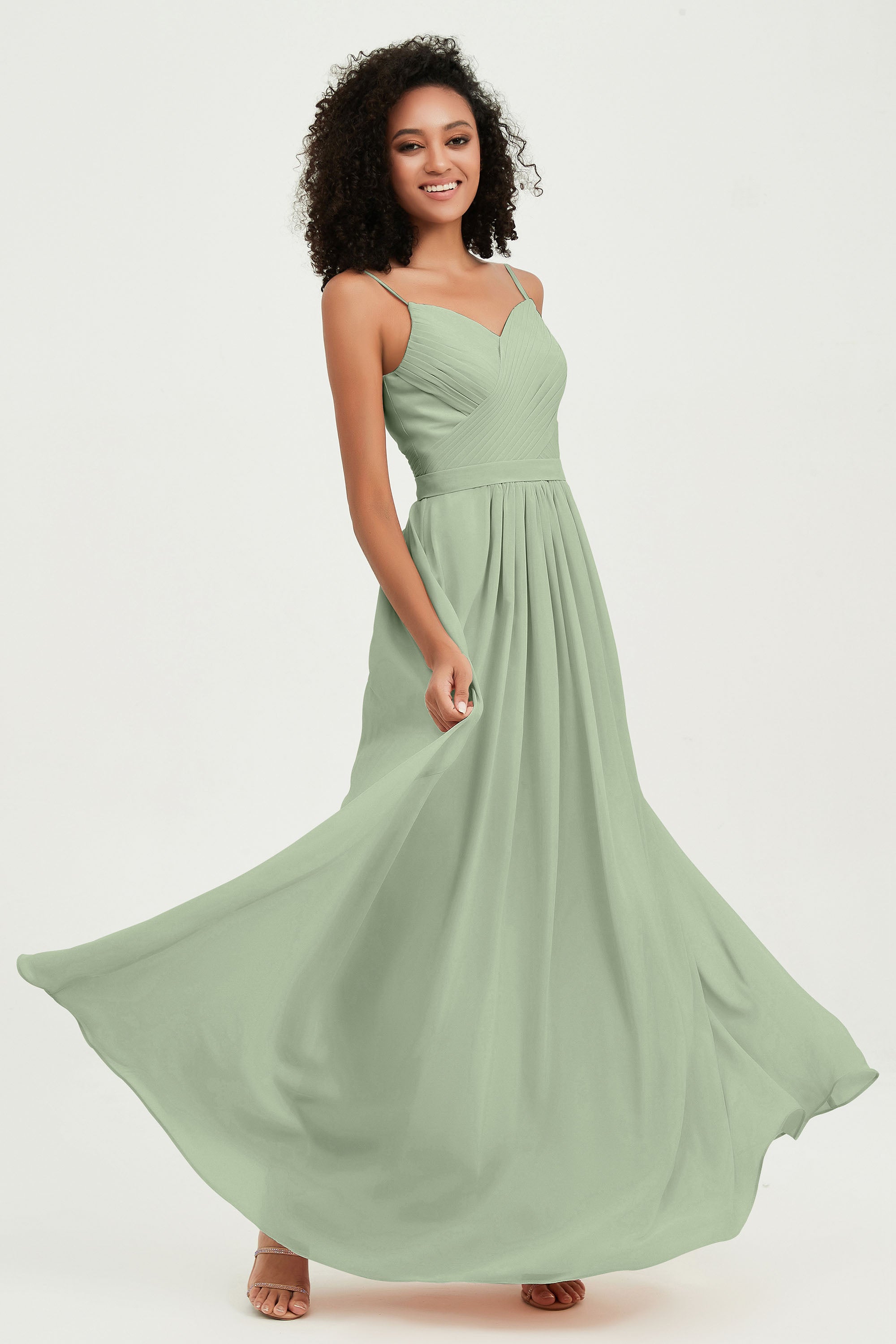 Spaghetti Straps Chiffon Bridesmaid Dresses Ruched Pleated Formal Evening Dress Gowns