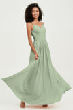 Spaghetti Straps Chiffon Bridesmaid Dresses Ruched Pleated Formal Evening Dress Gowns