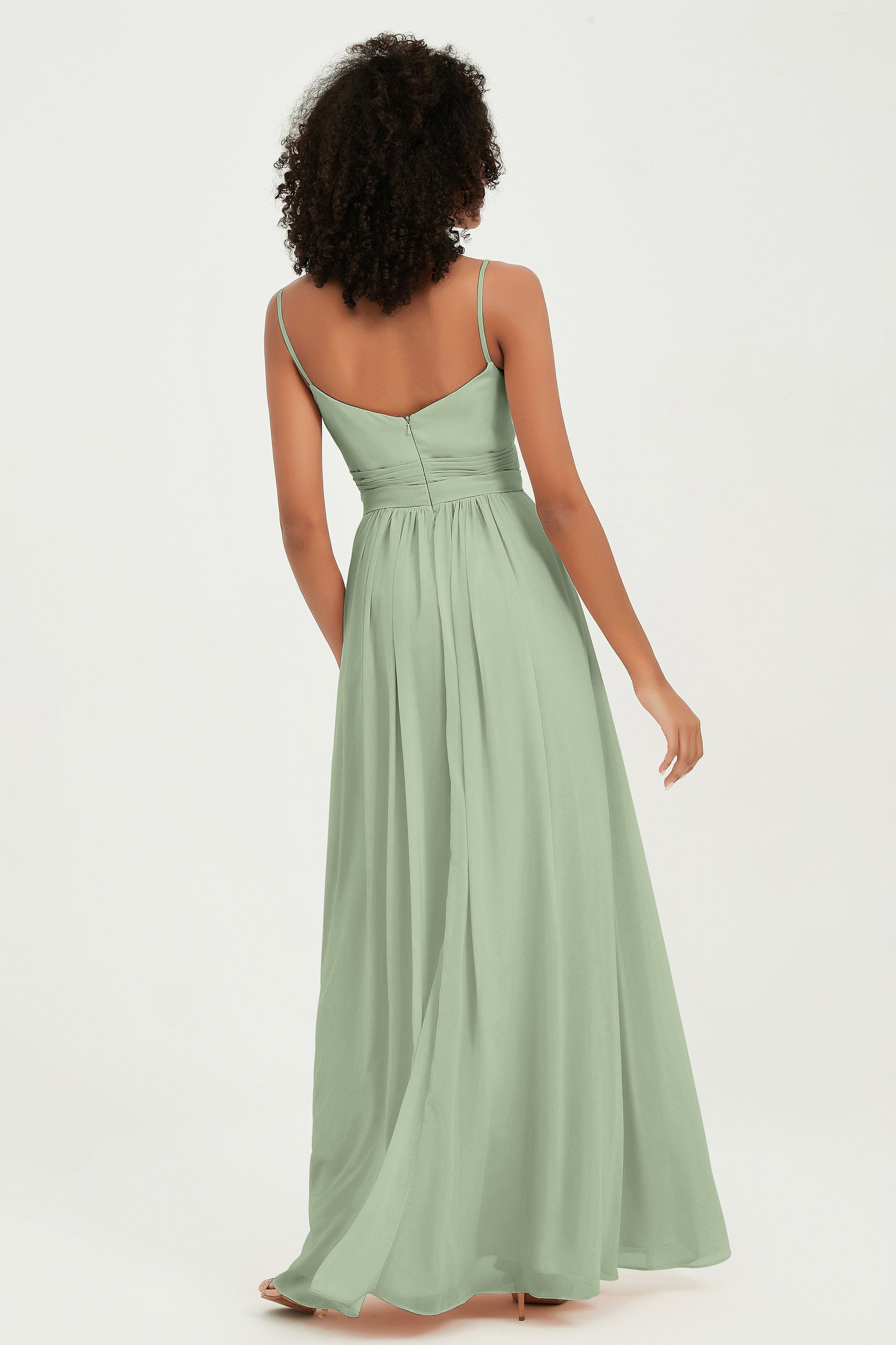 Spaghetti Straps Chiffon Bridesmaid Dresses Ruched Pleated Formal Evening Dress Gowns