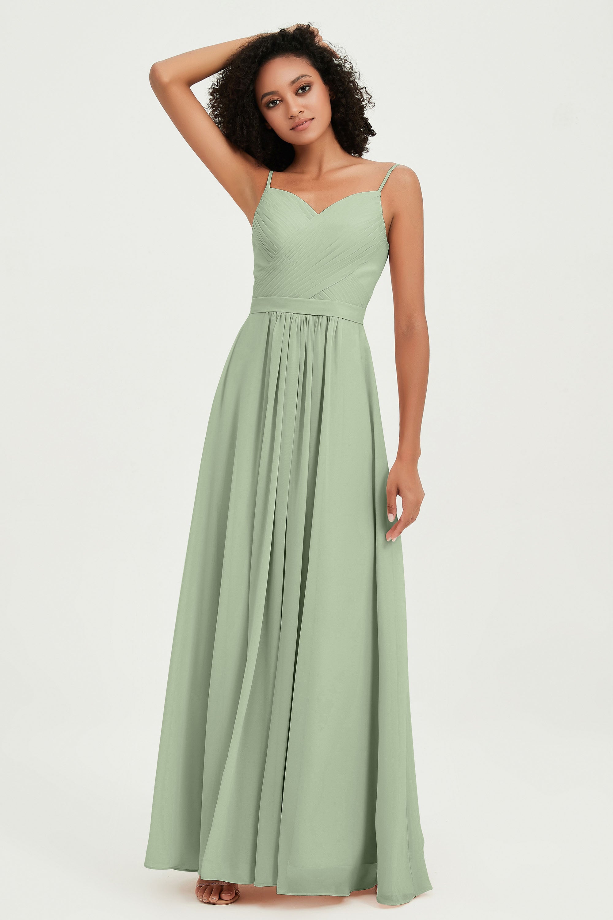 Spaghetti Straps Chiffon Bridesmaid Dresses Ruched Pleated Formal Evening Dress Gowns