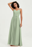 Spaghetti Straps Chiffon Bridesmaid Dresses Ruched Pleated Formal Evening Dress Gowns