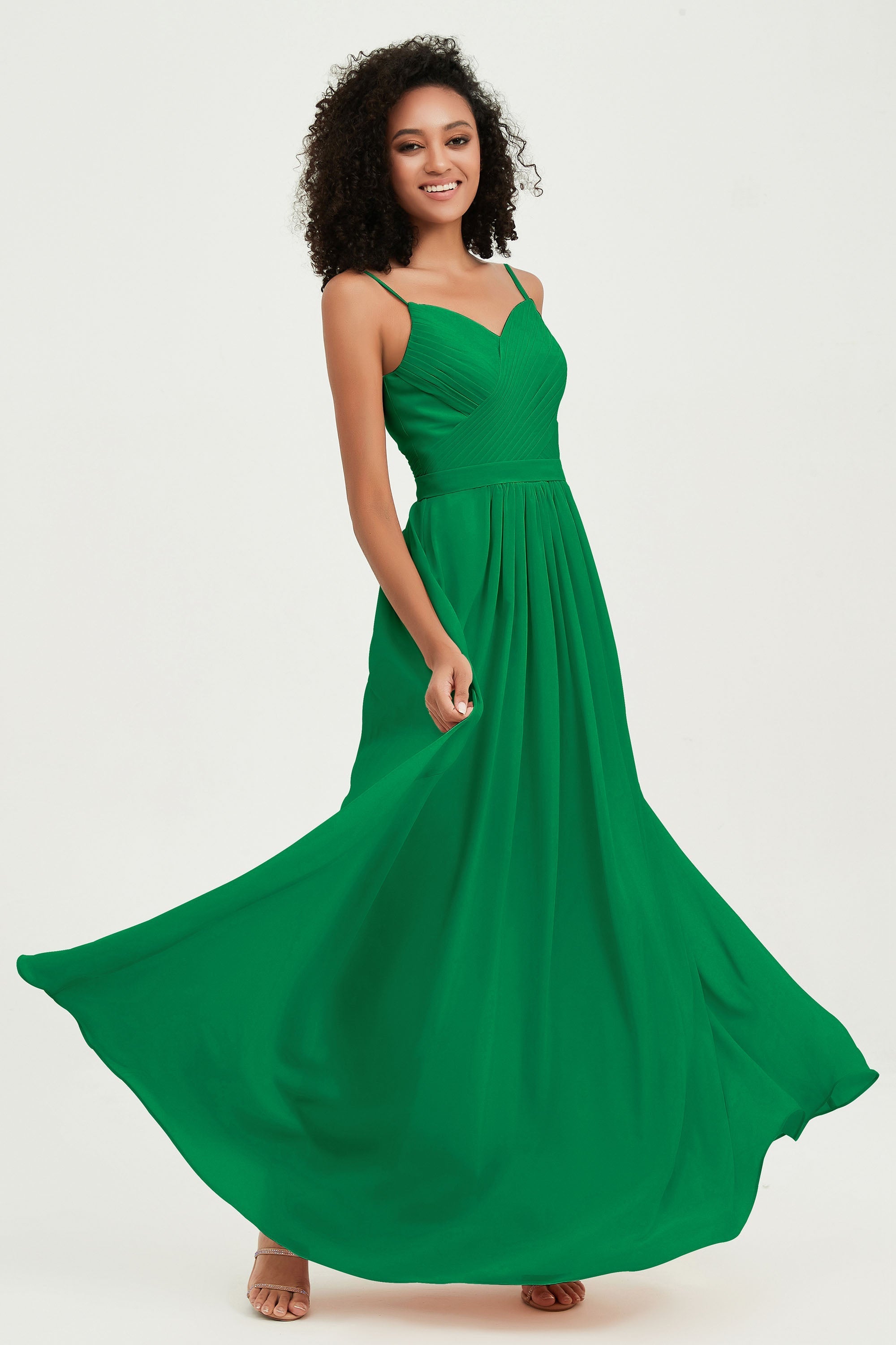 Spaghetti Straps Chiffon Bridesmaid Dresses Ruched Pleated Formal Evening Dress Gowns