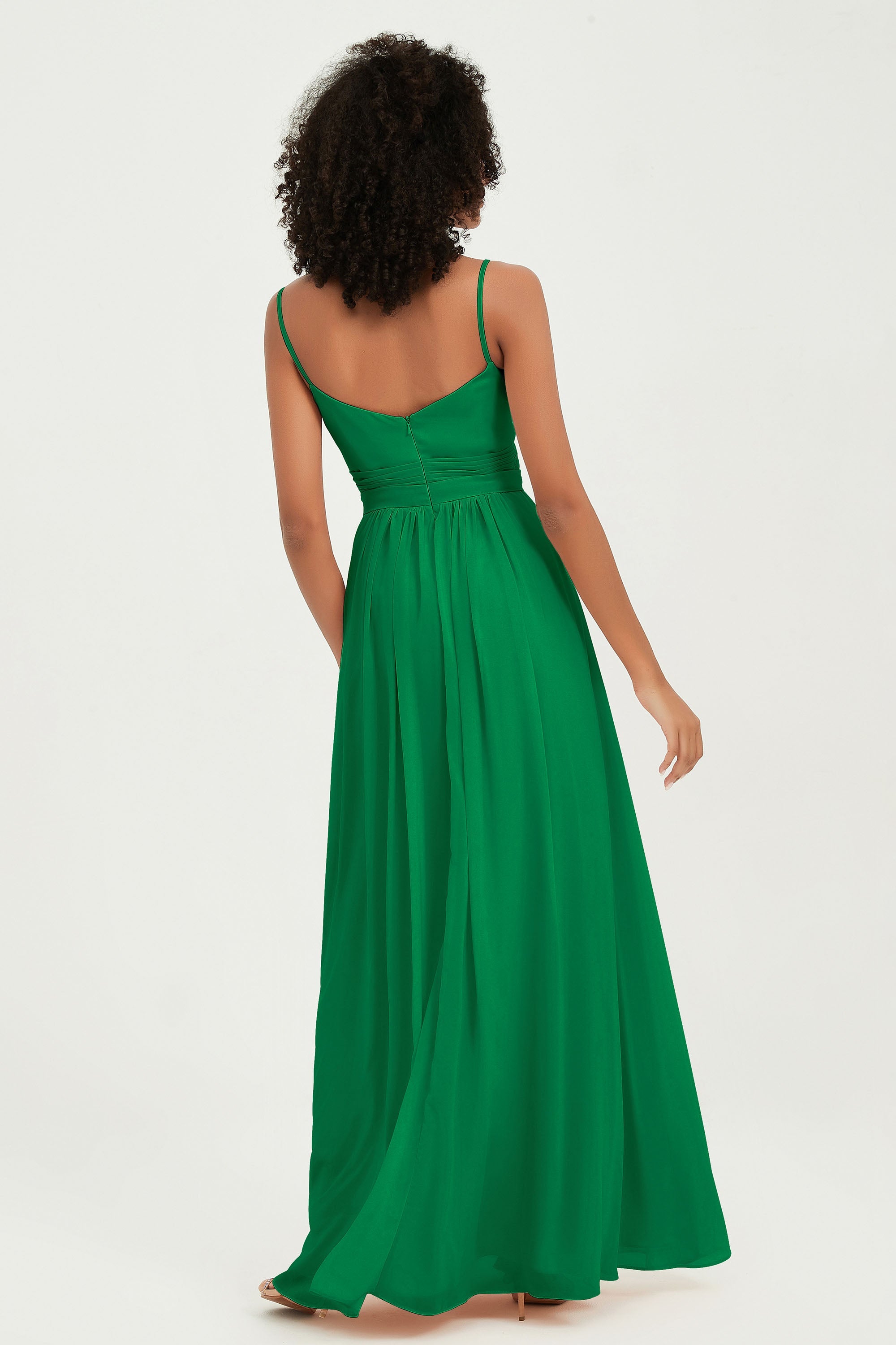 Spaghetti Straps Chiffon Bridesmaid Dresses Ruched Pleated Formal Evening Dress Gowns