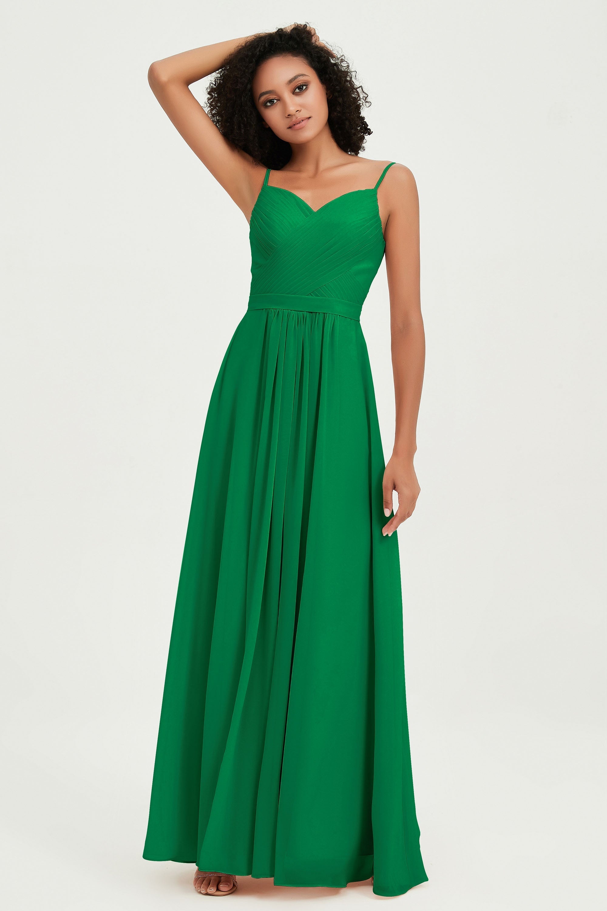 Spaghetti Straps Chiffon Bridesmaid Dresses Ruched Pleated Formal Evening Dress Gowns
