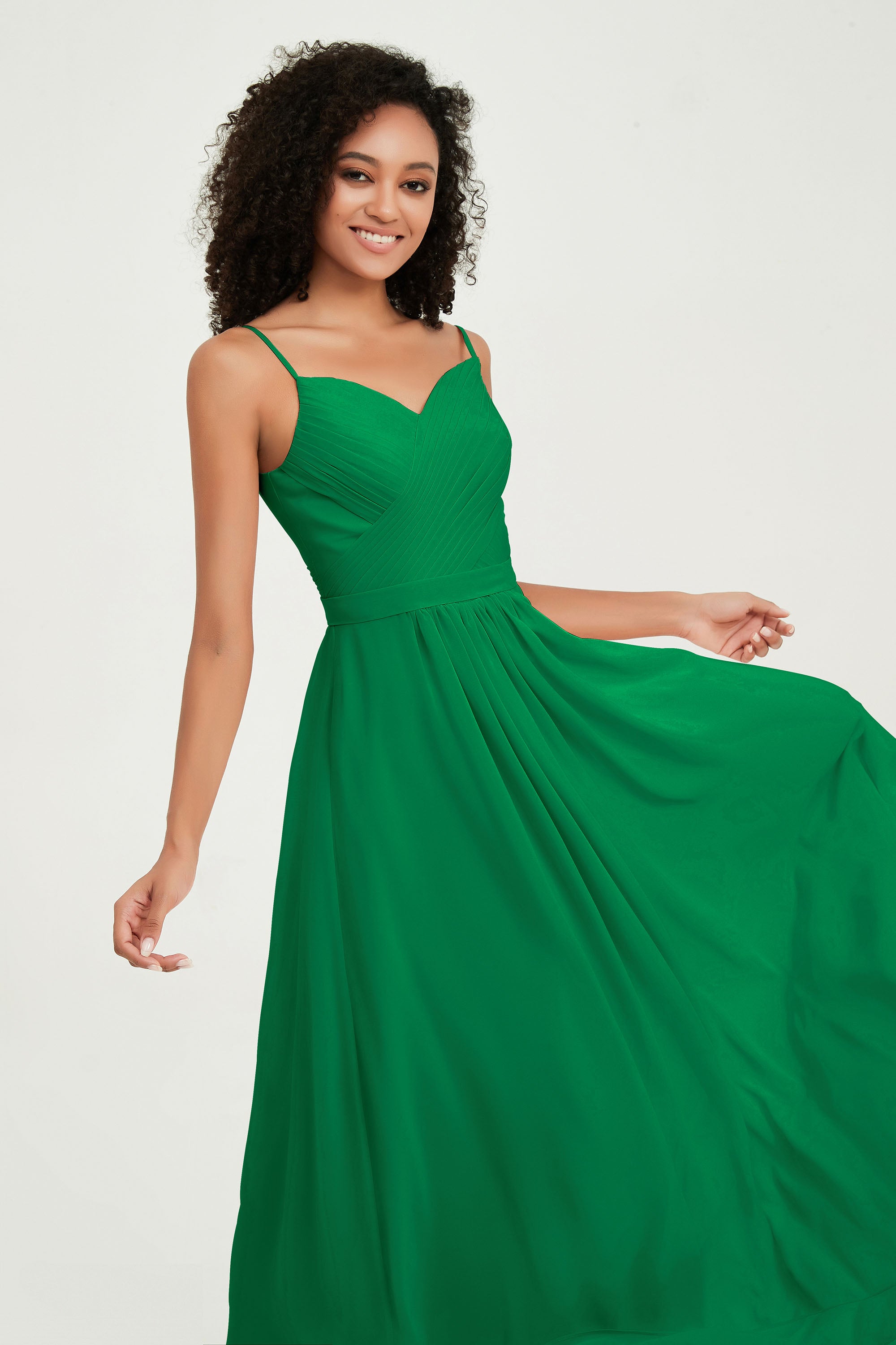 Spaghetti Straps Chiffon Bridesmaid Dresses Ruched Pleated Formal Evening Dress Gowns