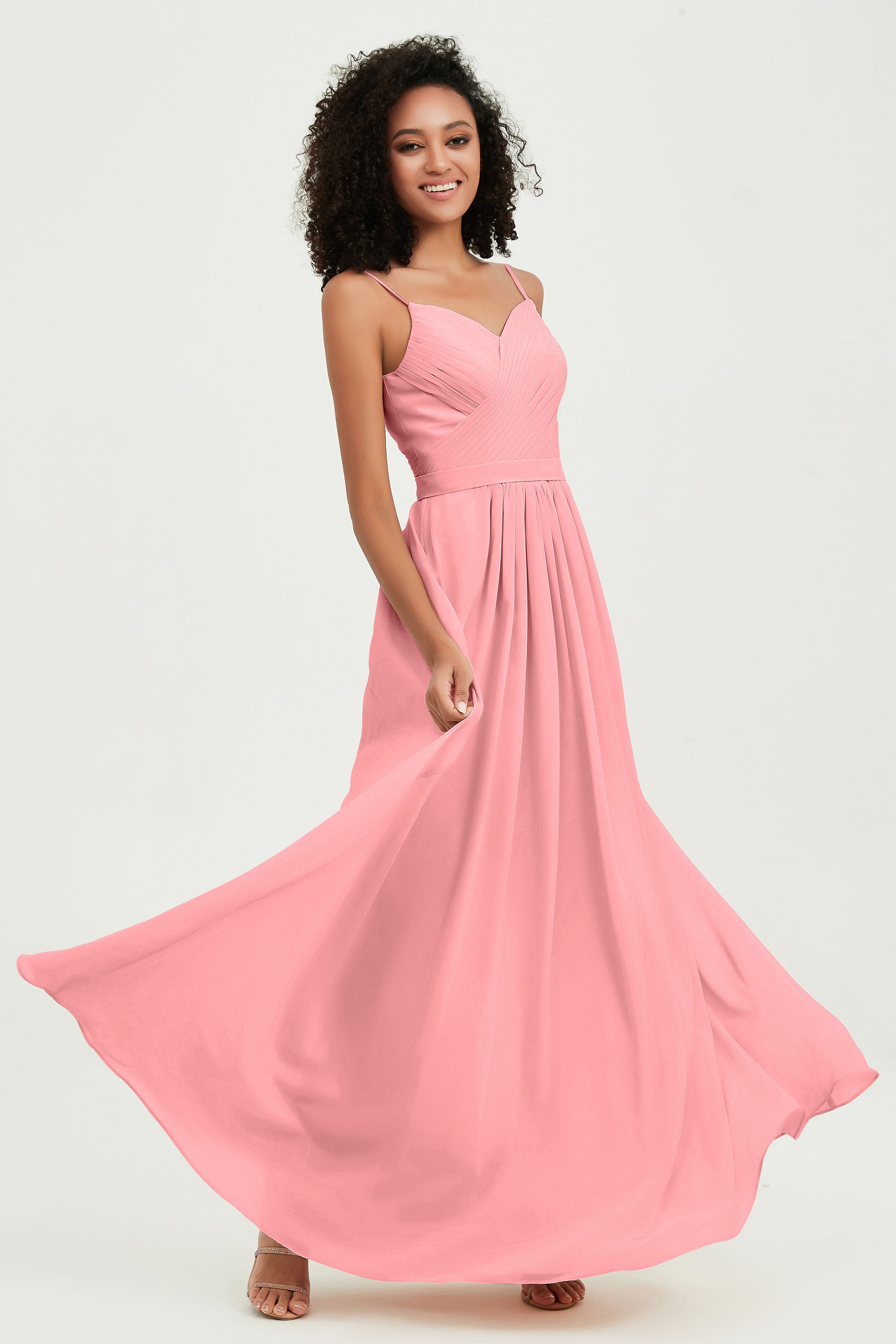 Spaghetti Straps Chiffon Bridesmaid Dresses Ruched Pleated Formal Evening Dress Gowns