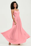 Spaghetti Straps Chiffon Bridesmaid Dresses Ruched Pleated Formal Evening Dress Gowns