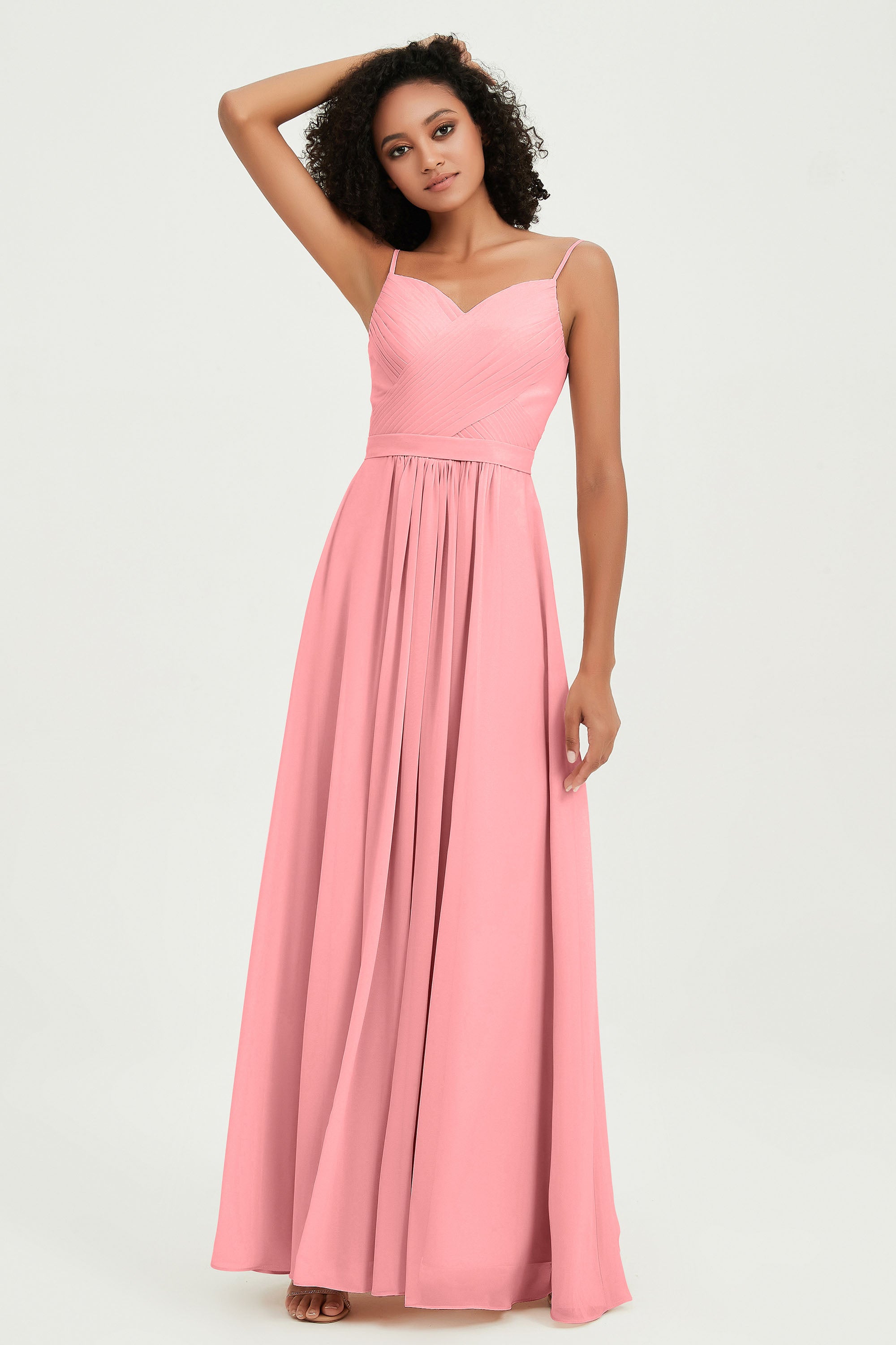 Spaghetti Straps Chiffon Bridesmaid Dresses Ruched Pleated Formal Evening Dress Gowns