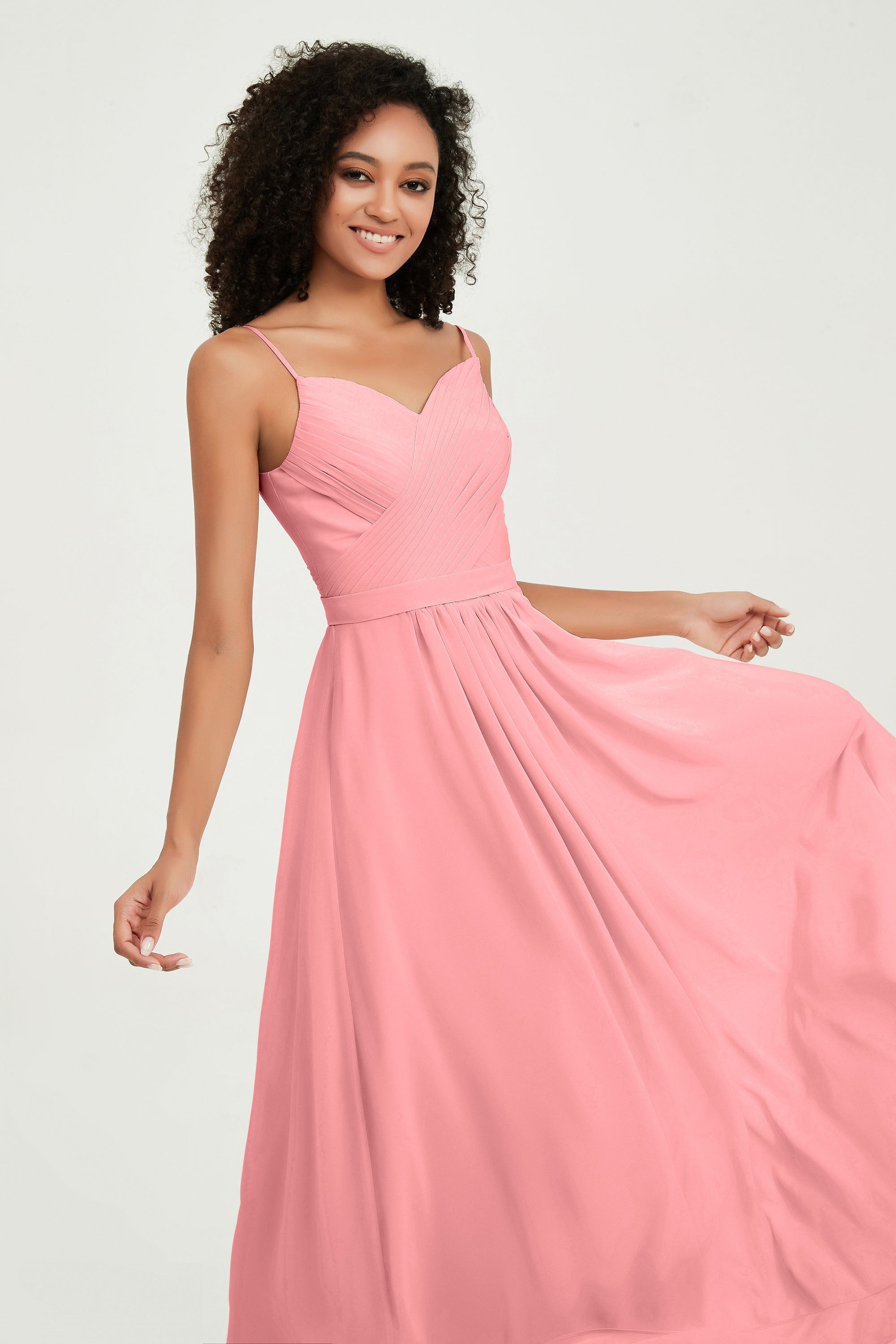 Spaghetti Straps Chiffon Bridesmaid Dresses Ruched Pleated Formal Evening Dress Gowns
