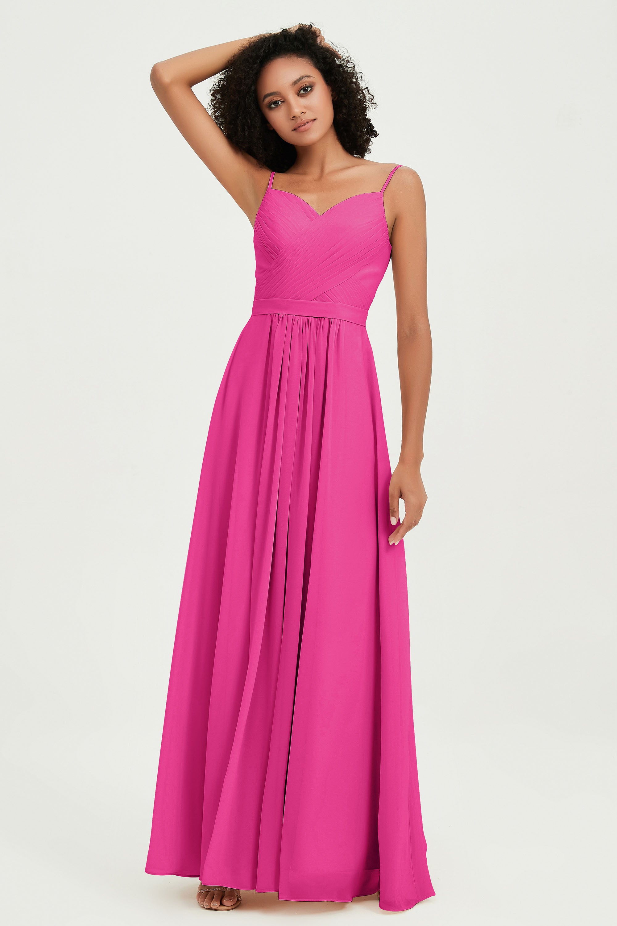 Spaghetti Straps Chiffon Bridesmaid Dresses Ruched Pleated Formal Evening Dress Gowns