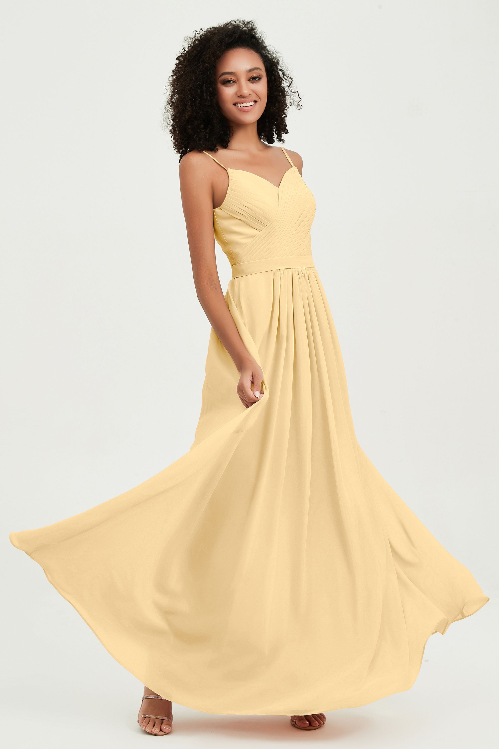 Spaghetti Straps Chiffon Bridesmaid Dresses Ruched Pleated Formal Evening Dress Gowns