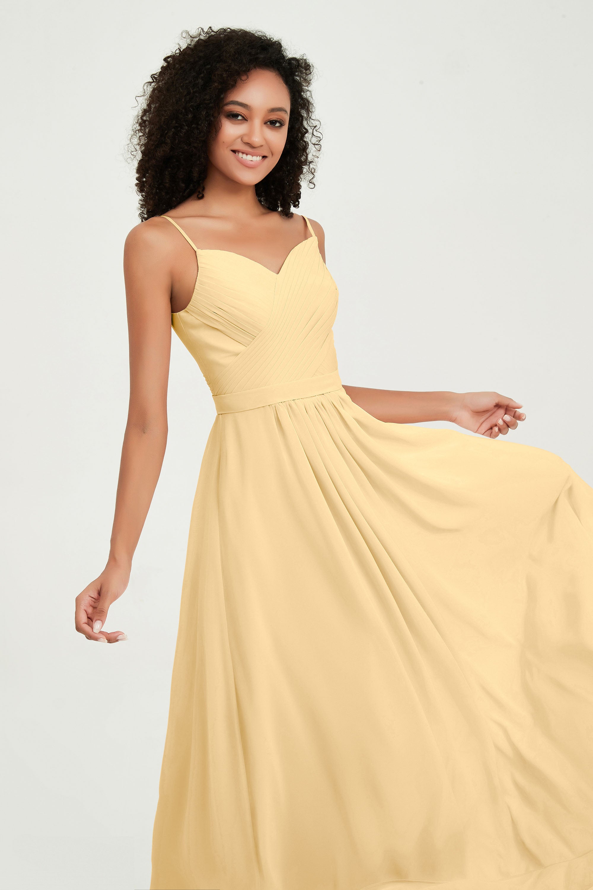 Spaghetti Straps Chiffon Bridesmaid Dresses Ruched Pleated Formal Evening Dress Gowns