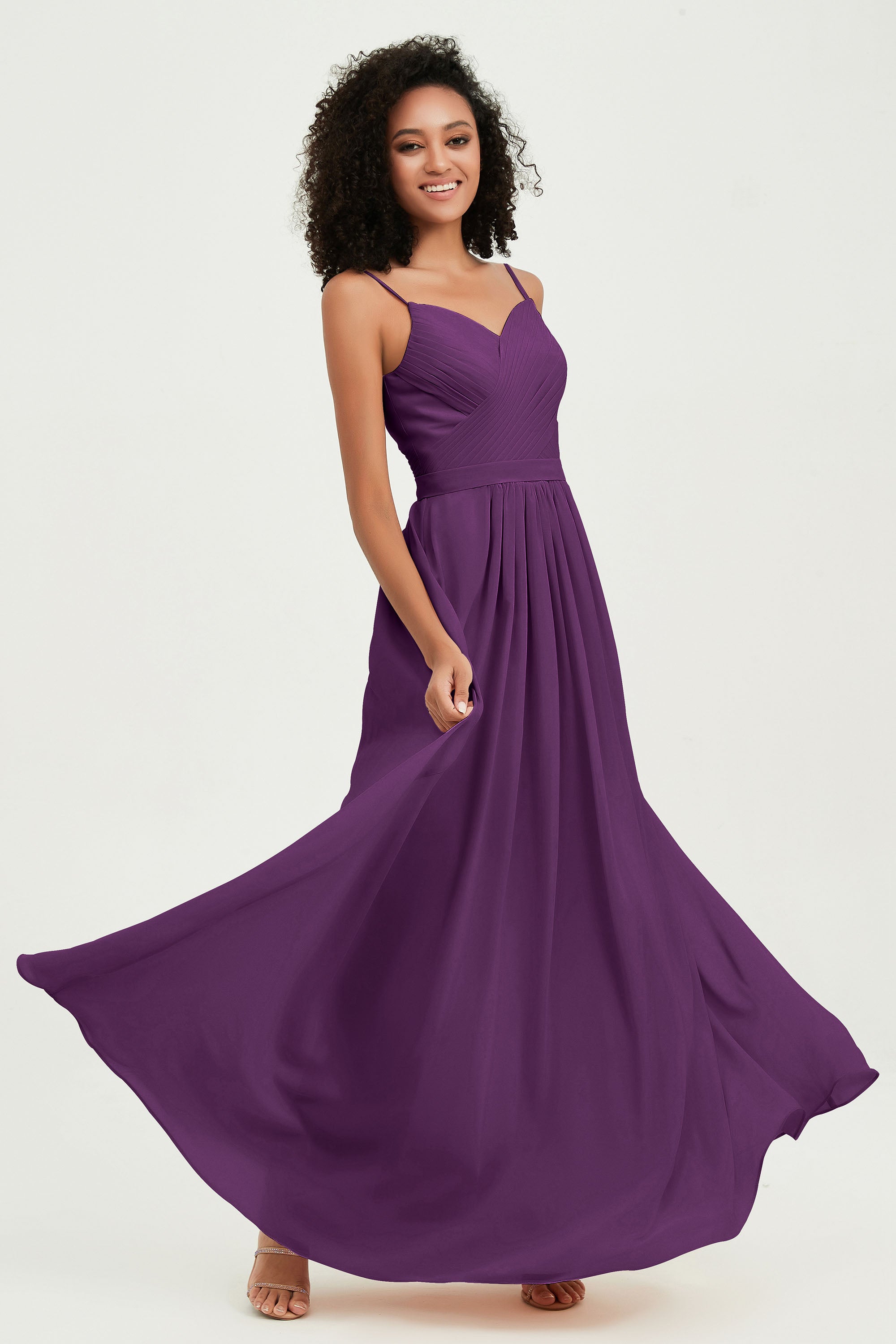 Spaghetti Straps Chiffon Bridesmaid Dresses Ruched Pleated Formal Evening Dress Gowns