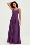 Spaghetti Straps Chiffon Bridesmaid Dresses Ruched Pleated Formal Evening Dress Gowns