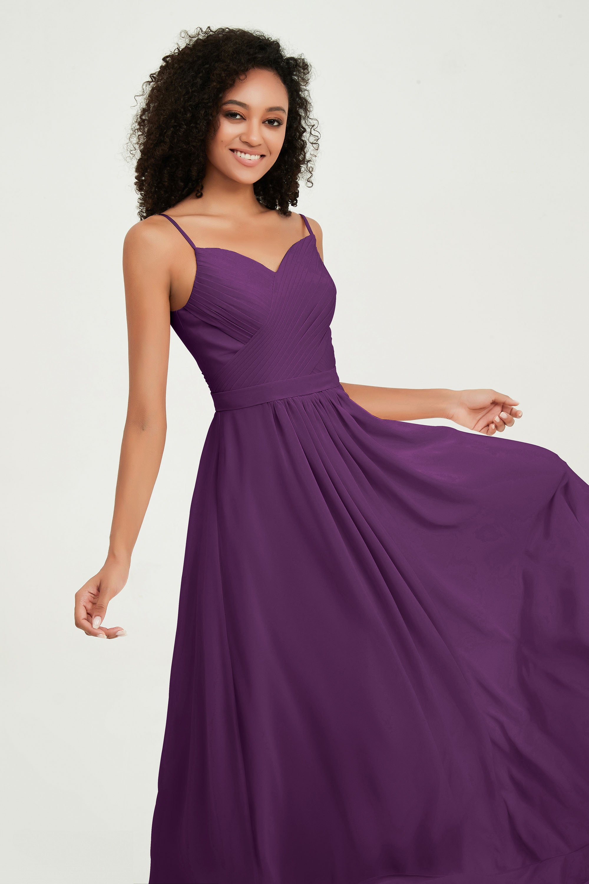 Spaghetti Straps Chiffon Bridesmaid Dresses Ruched Pleated Formal Evening Dress Gowns