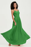 Spaghetti Straps Chiffon Bridesmaid Dresses Ruched Pleated Formal Evening Dress Gowns