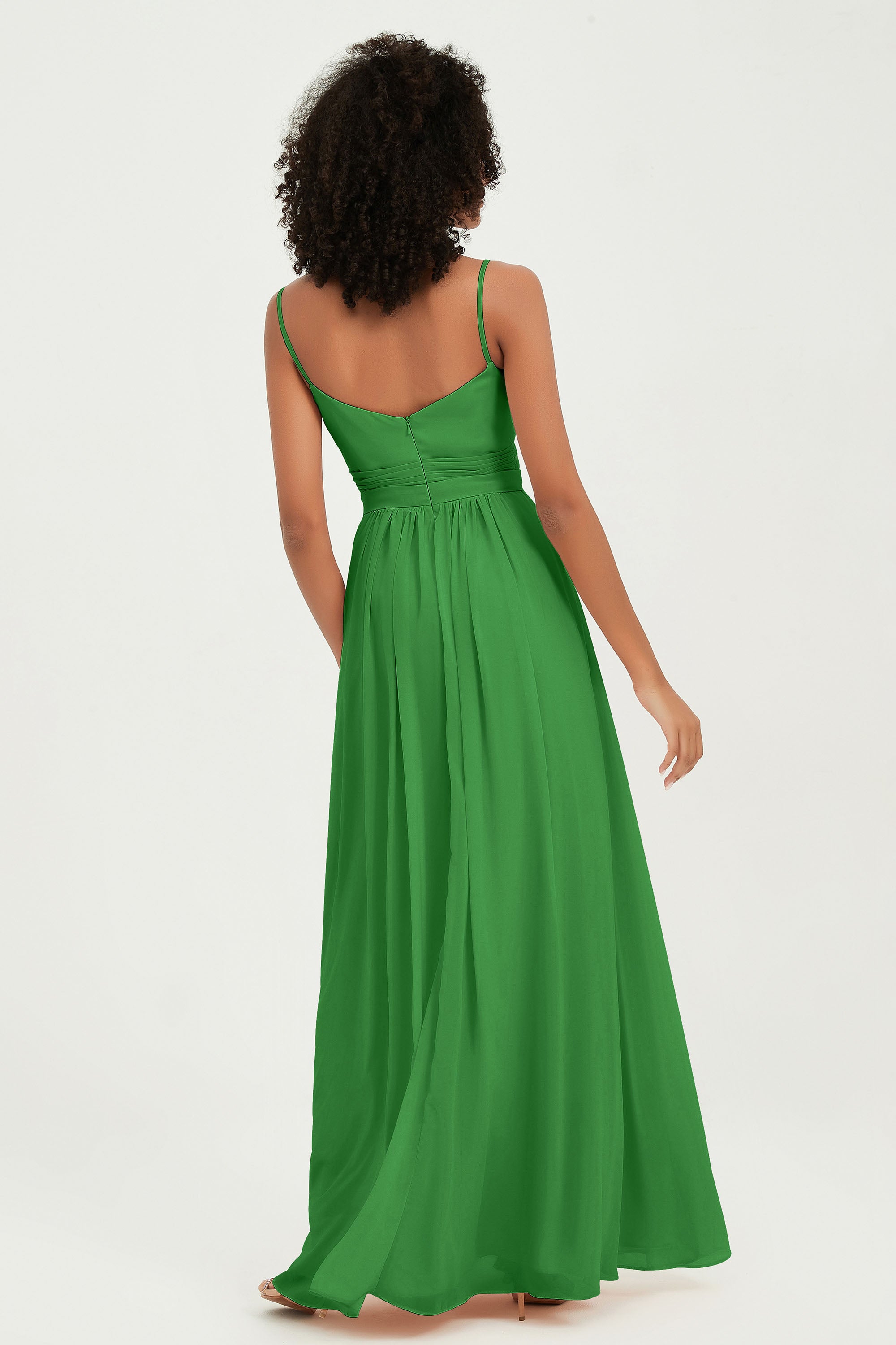 Spaghetti Straps Chiffon Bridesmaid Dresses Ruched Pleated Formal Evening Dress Gowns