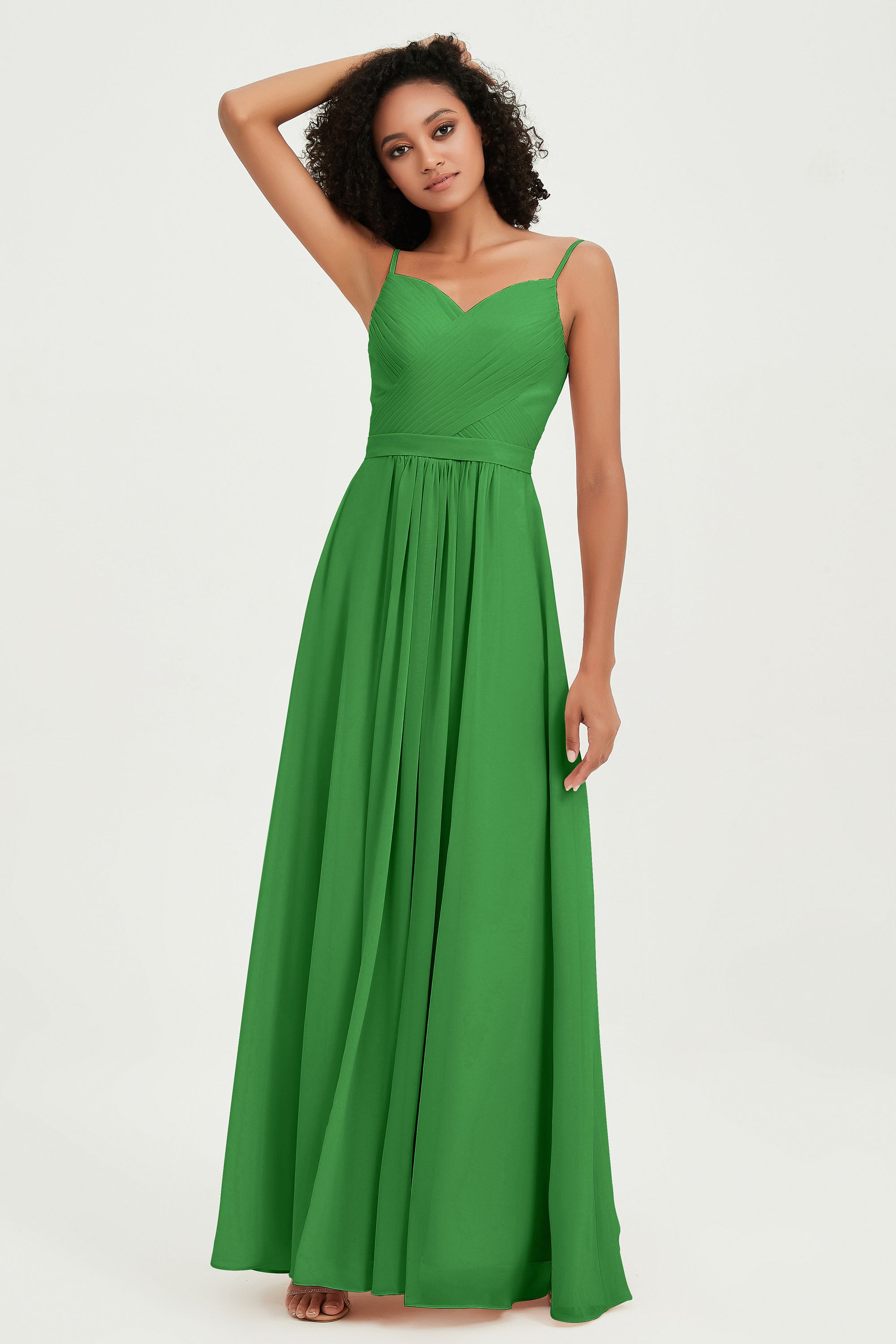 Spaghetti Straps Chiffon Bridesmaid Dresses Ruched Pleated Formal Evening Dress Gowns